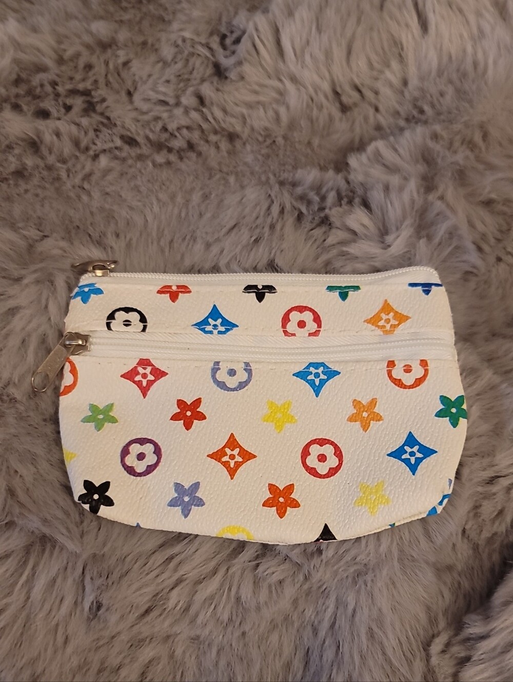 White Kids Zip Pouch with Multicolor Motif
